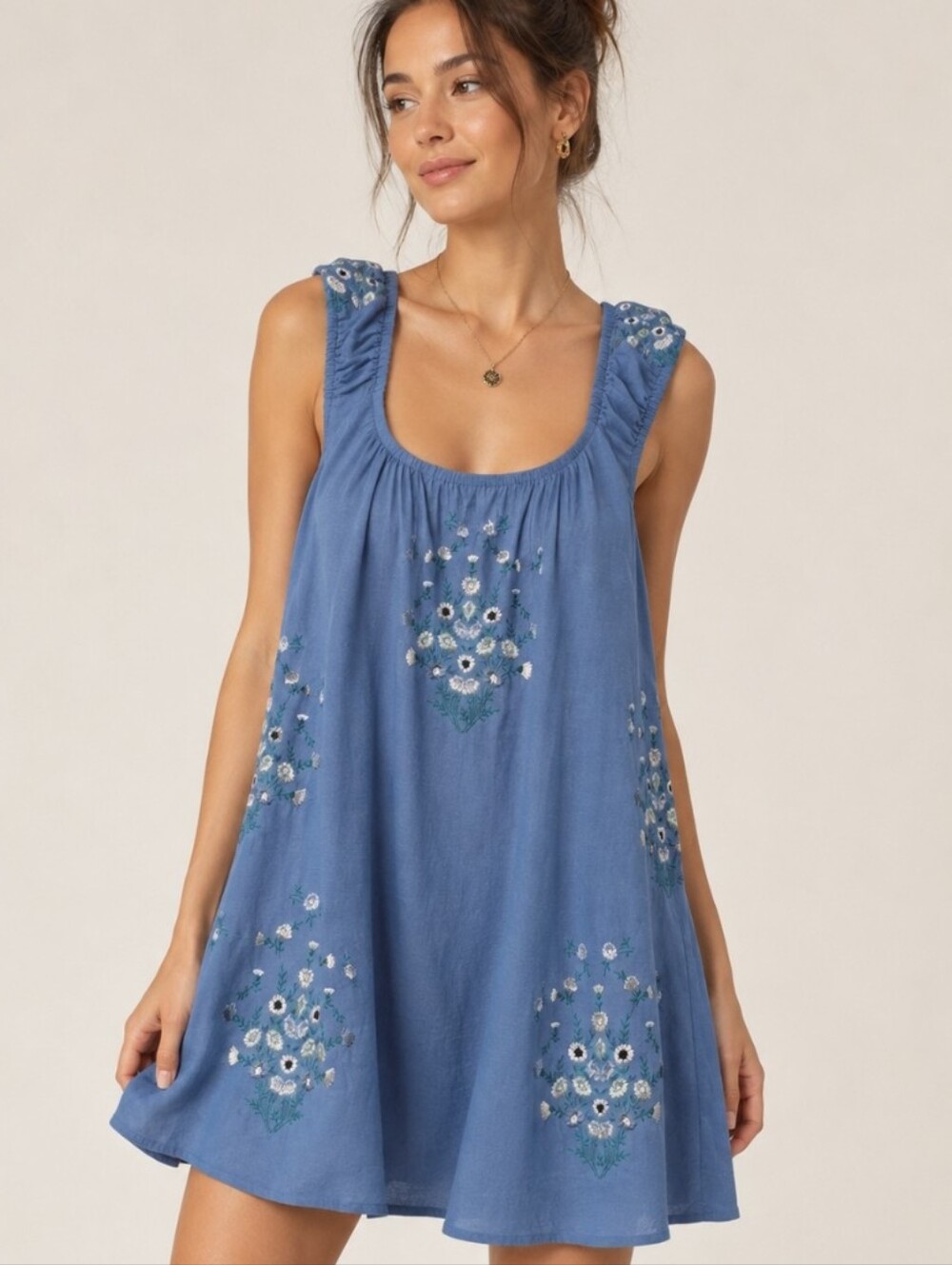 Free People Blue Embroidered Mini Dress